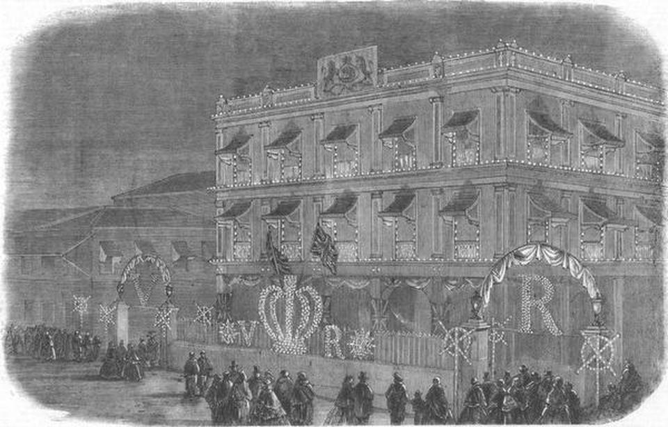 An illustration of Jamsetjee Jejeebhoy’s Bombay residence in ‘The Illustrated London News’, 1858.

