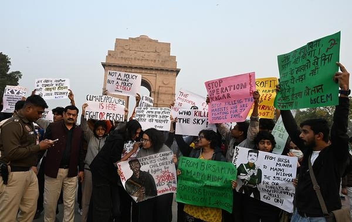 People protesting against air pollution near India Gate, in New Delhi. People protesting against air pollution near India Gate, in New Delhi.