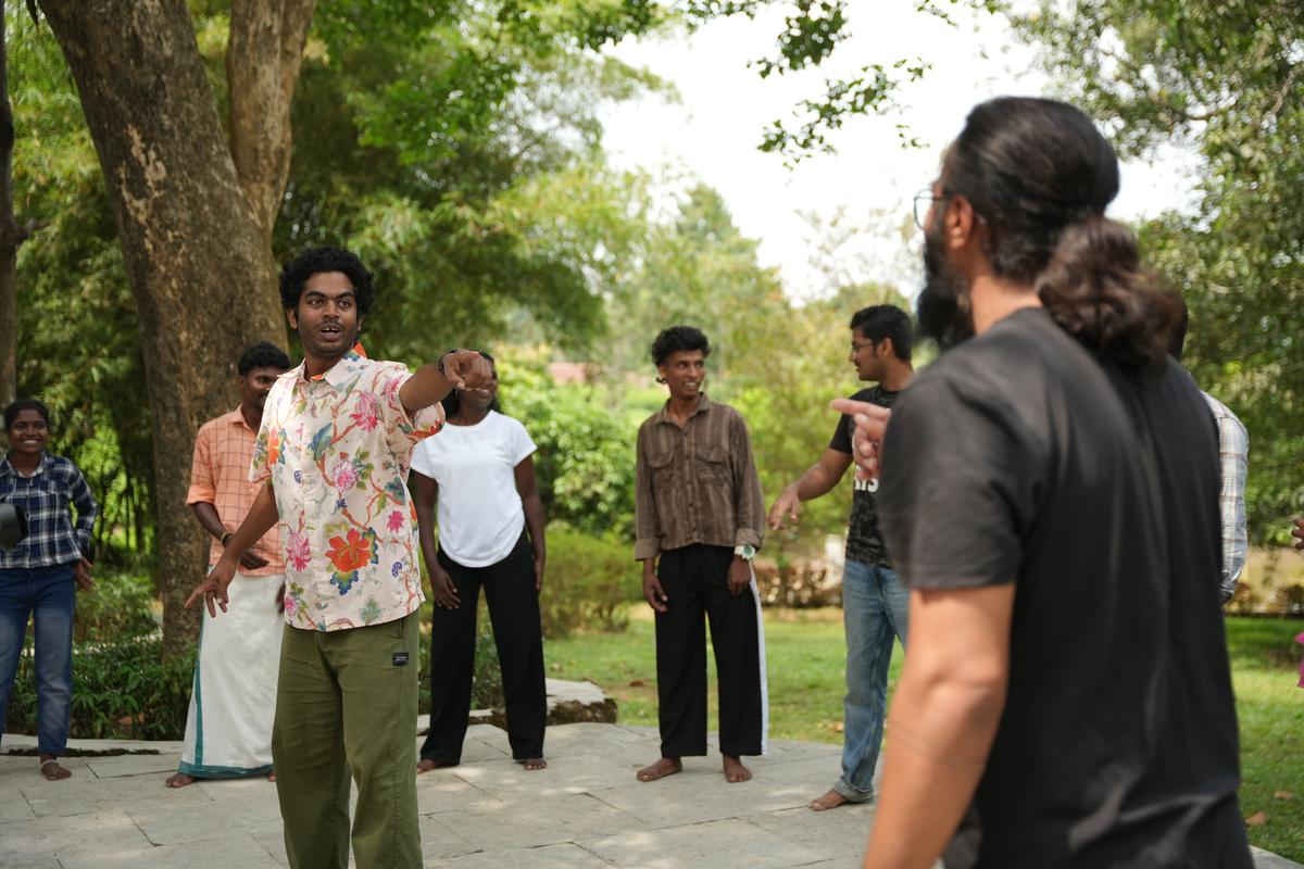 Ajithlal Sivalal (left, in floral shirt), theatre practitioner and founder of Space of Act Theatre Collective, in a choreography session with the fellows.