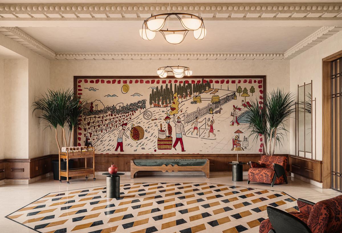 Custom wall installation by Jaipur Rugs.