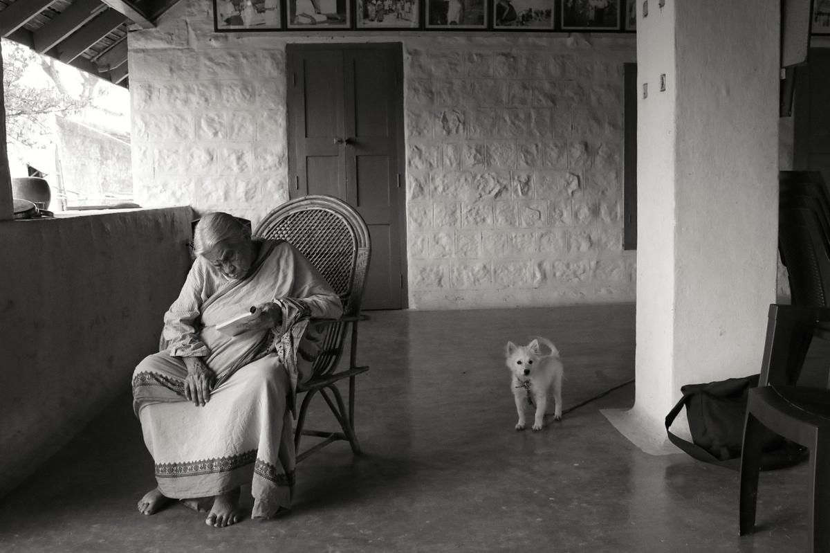 Krishnammal Jagannathan at the workers’ home adjacent to Gandhigram Rural Institute in Dindigul, Tamil Nadu.