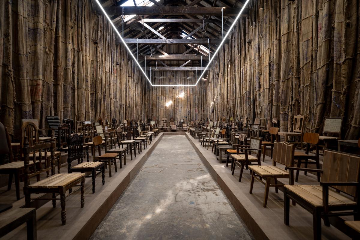 Ibrahim Mahama’s ‘Parliament of Ghosts’ at the just-concluded Kochi-Muziris Biennale, Kochi, India.