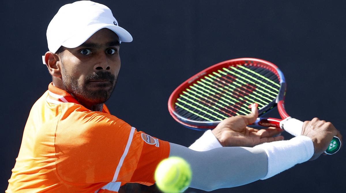 Sumit Nagal in action during his match against Kazakhstan’s Alexander Bublik. Sumit Nagal in action during his match against Kazakhstan’s Alexander Bublik.