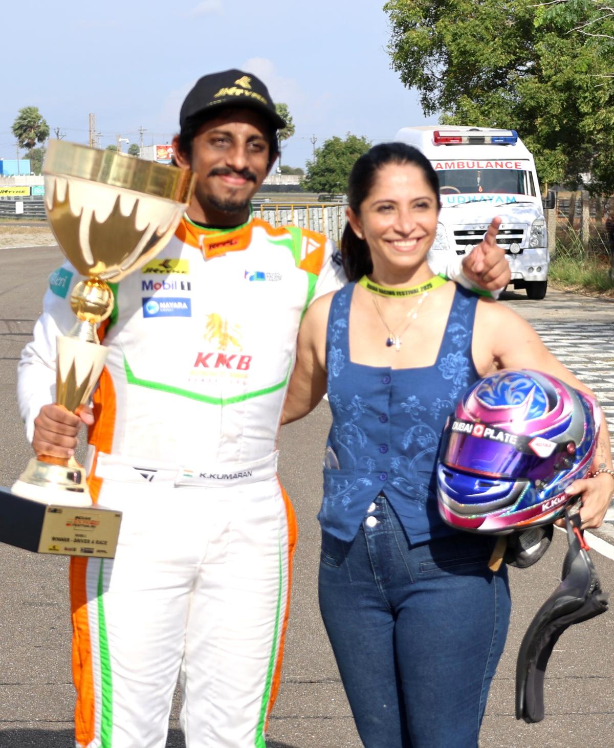 Kyle Kumaran with his mother Denys Kumaran after winning the race