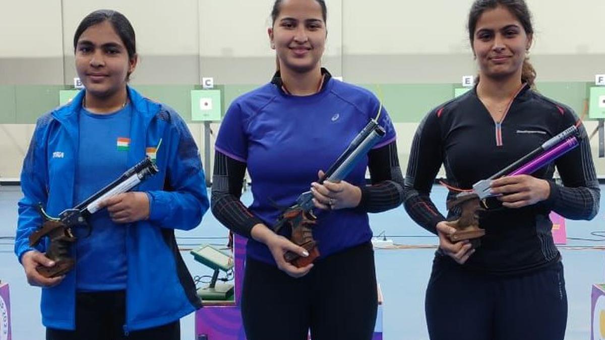 Rhythm Sangwan won the women’s air pistol gold beating Suruchi and Manu Bhaker in the 66th National shooting championship at the Madhya Pradesh Academy in Bhopal on Friday.