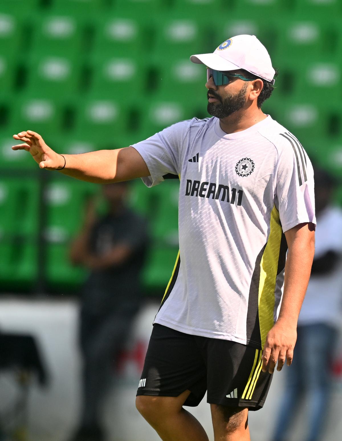 India captain Rohit Sharma during a practice session ahead of the first ODI cricket match against England, at Vidarbha Cricket Association Stadium in Nagpur, on Tuesday, Feb. 4, 2025.