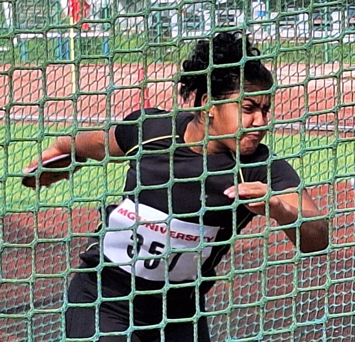 Alphonsa’s Akhila Raju bettered the women’s discus throw record by more than six metres. Photo: Stan Rayan