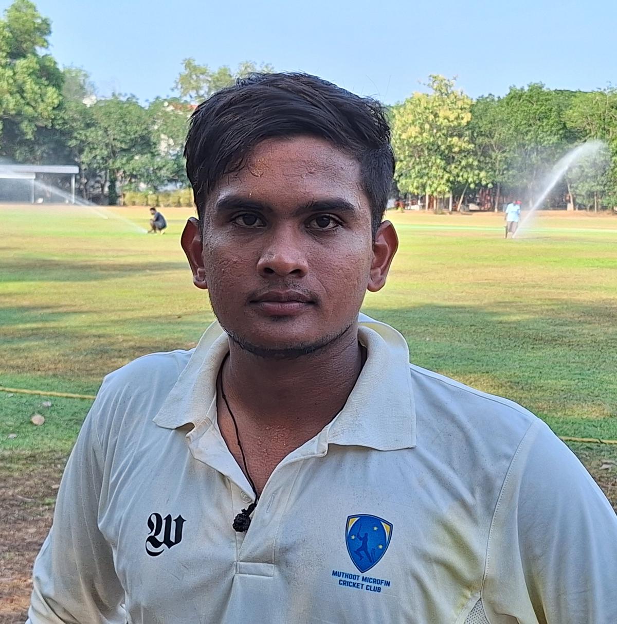 R. Harikrishnan, defending champion Muthoot Microfin CC’s leading batter, after his A-Division League match in Kochi on Tuesday. | Photo: Stan Rayan 