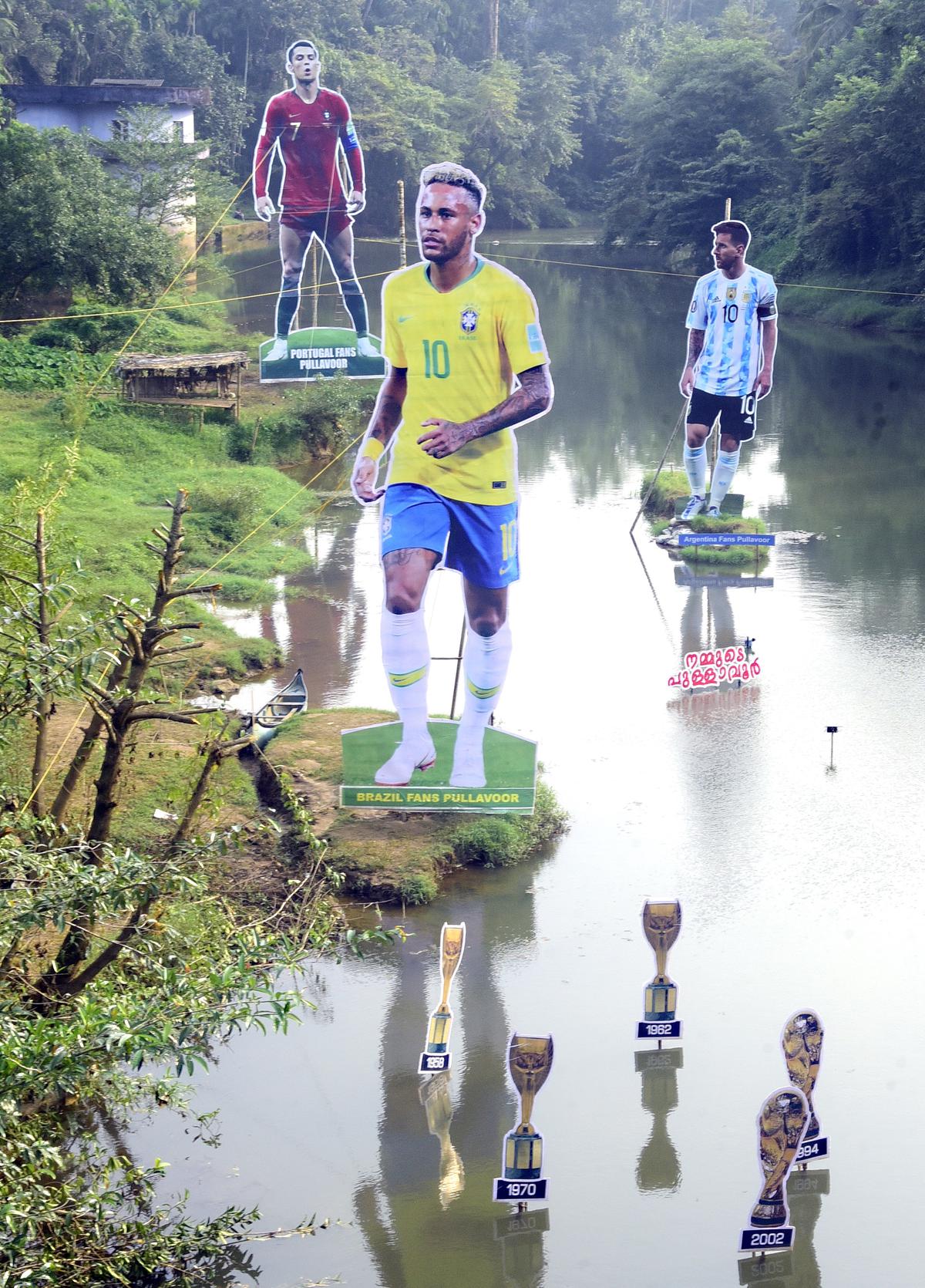 Football fans flow to north Kerala river to view Messi, Neymar, Ronaldo