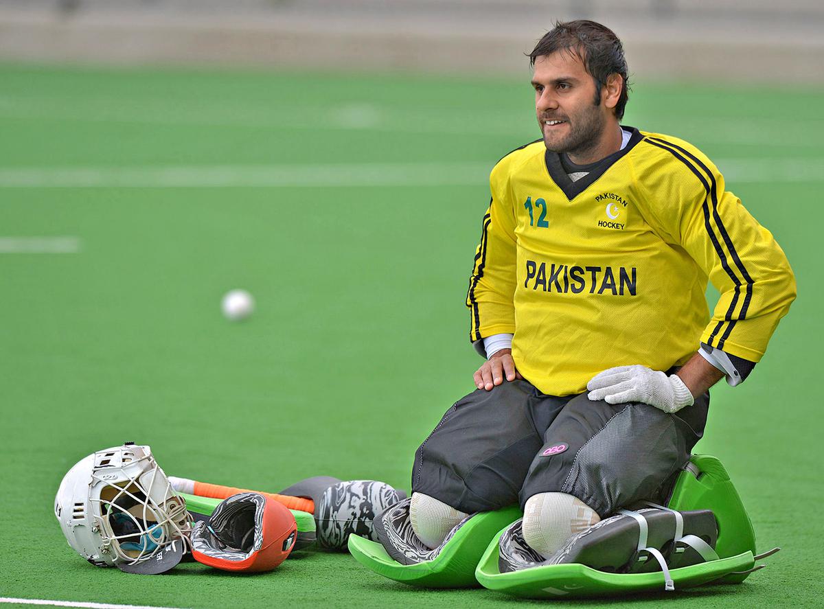 Reserve goalkeeper Imran Butt of Pakistan takes a break during a practice session at the Men’s Hockey Champions Trophy in Melbourne. 