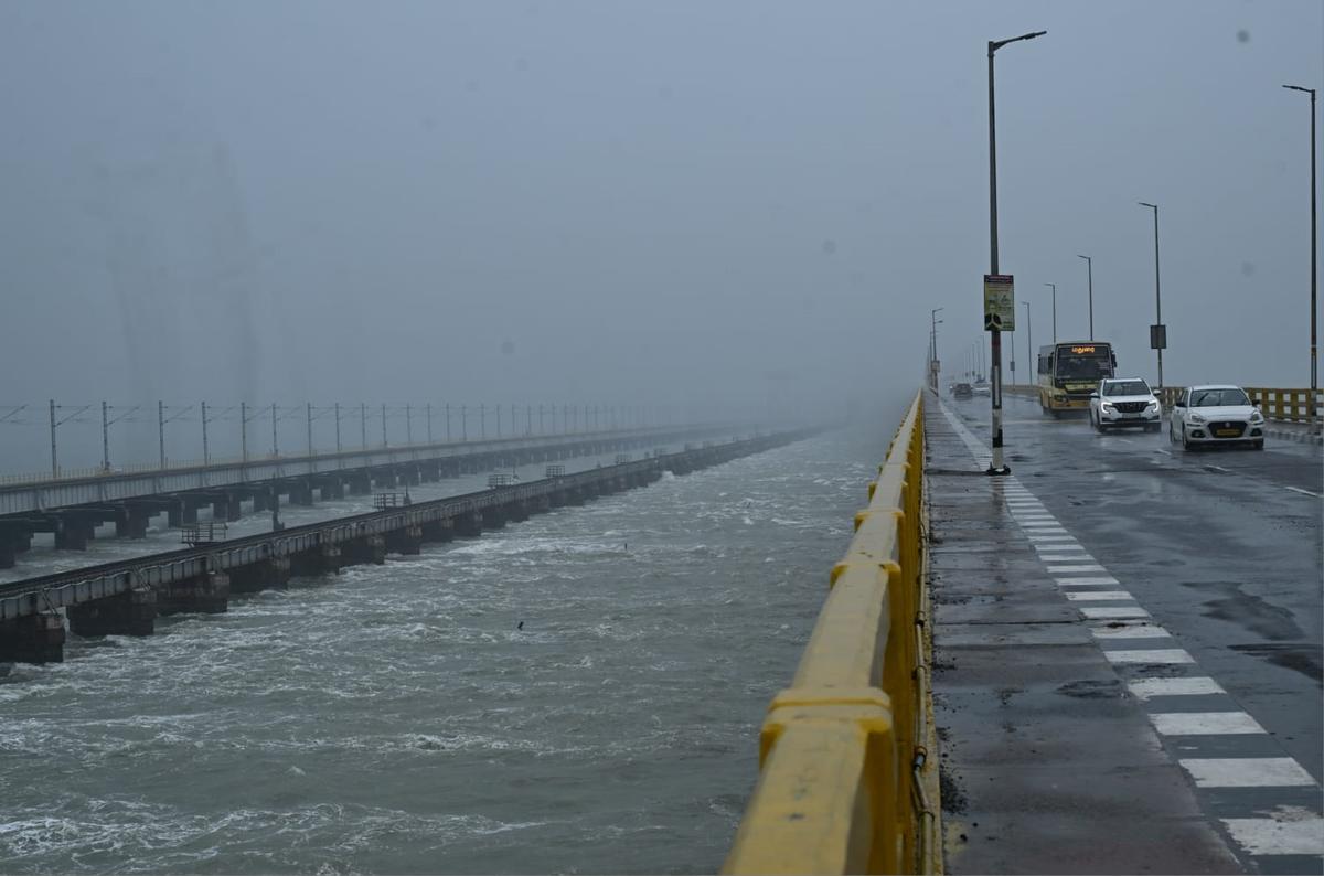 Heavy rains continue to lash Pamban and surrounding areas on November 29, 2025. Heavy rains continue to lash Pamban and surrounding areas on November 29, 2025.