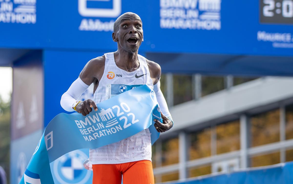 Moment to savour: Kipchoge broke his own world record in Berlin and came close to breaching the two-hour barrier in open competition.