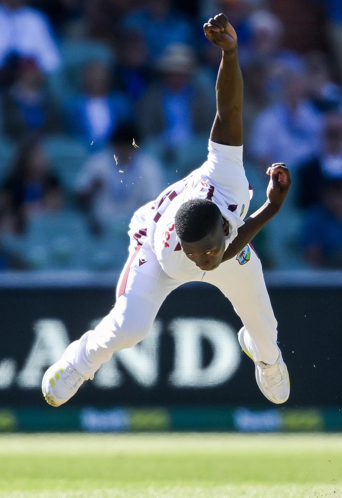 Giving it everything: There is an element of the late great Malcolm Marshall in Joseph, especially in the way he steams in to land his thunderbolts while his back arches and the arms blur. | Photo credit: Getty Images