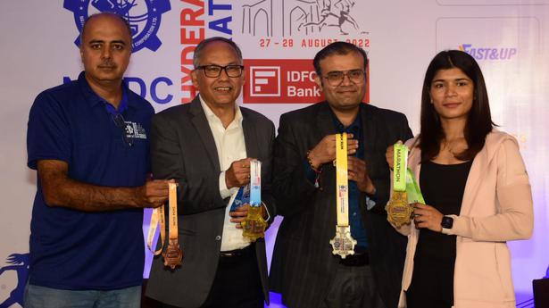 Nikhat unveils NMDC Hyderabad Marathon finishers’ medals