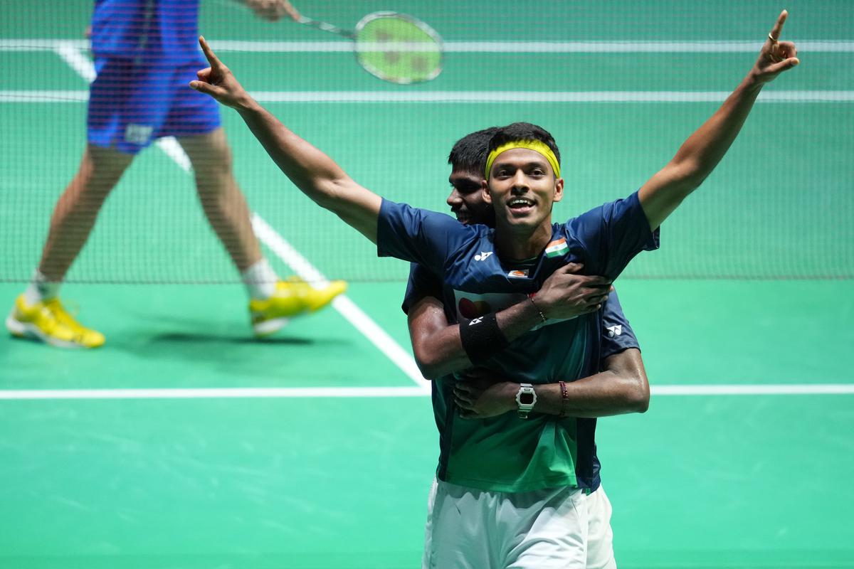 [File] Satwiksairaj Rankireddy and Chirag Shetty (front) of India celebrate the victory in the Men’s Doubles Quarter Finals match against Takuro Hoki and Yugo Kobayashi of Japanon day five of the BWF World Championships at Tokyo Metropolitan Gymnasium on August 26, 2022 in Tokyo, Japan. (Photo by Toru Hanai/Getty Images)