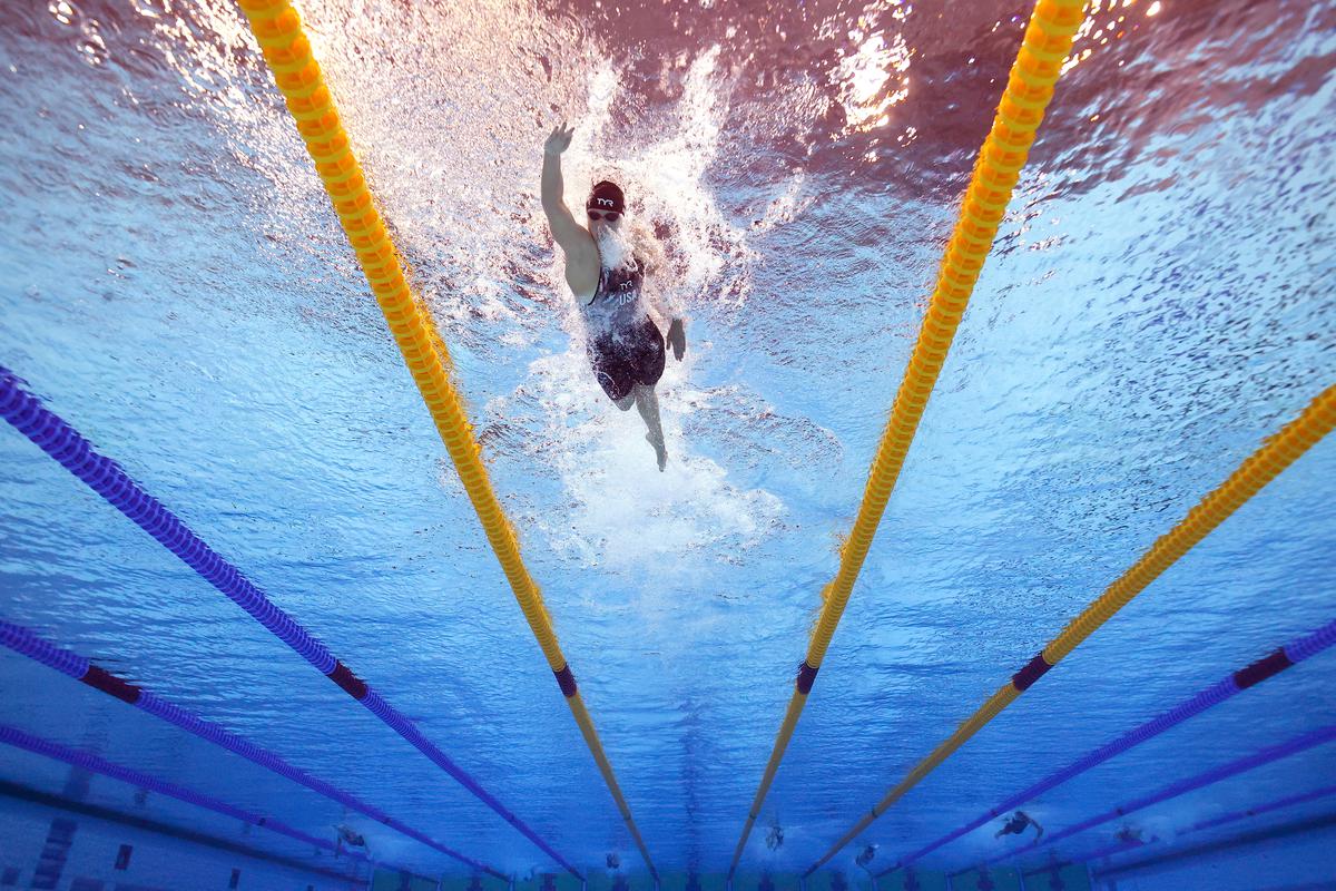 Unique style: Ledecky’s pull underwater is exemplary: her early vertical forearm pull is efficient and less susceptible to injury.