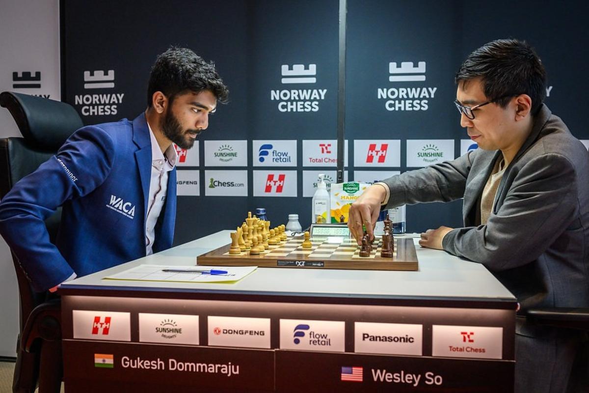 D. Gukesh in action against Wesley So at the Norway Chess Championship. Photo: Special Arrangement