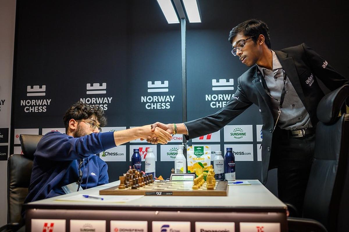 R. Praggnanandhaa inflicted a second straight defeat on Alireza Firouzja at the Norway Chess championship. Photo: Special Arrangement