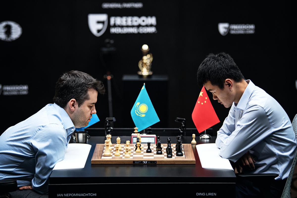 The power of resistance: Ding had to come from behind three times in the classical matches against Ian Nepomniachtchi before winning the crown in the rapid tie-break. Photo credit: FIDE