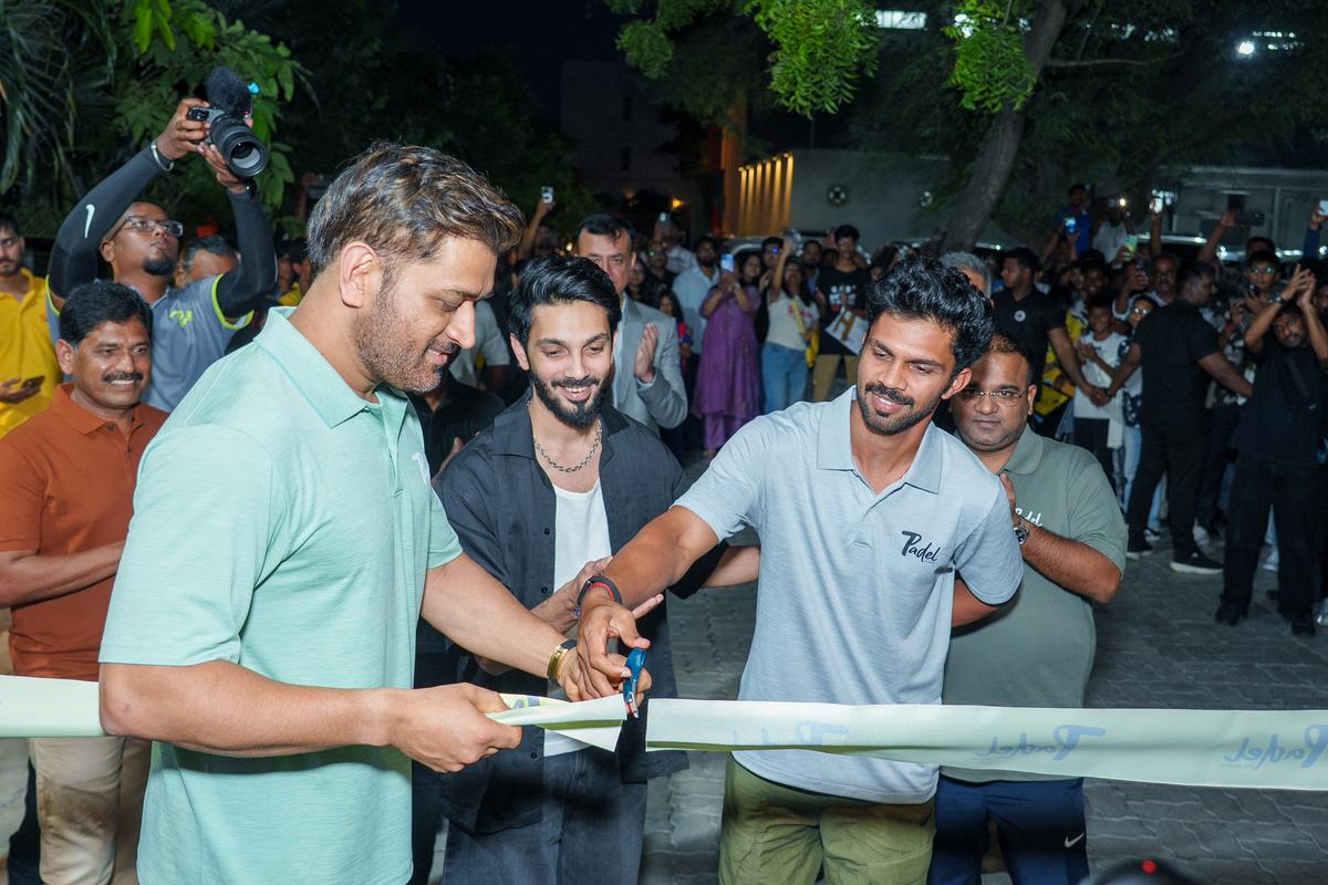 M.S. Dhoni inagurating the padel centre wth Ruturaj Gaikwad and music composer Anirudh Ravichander