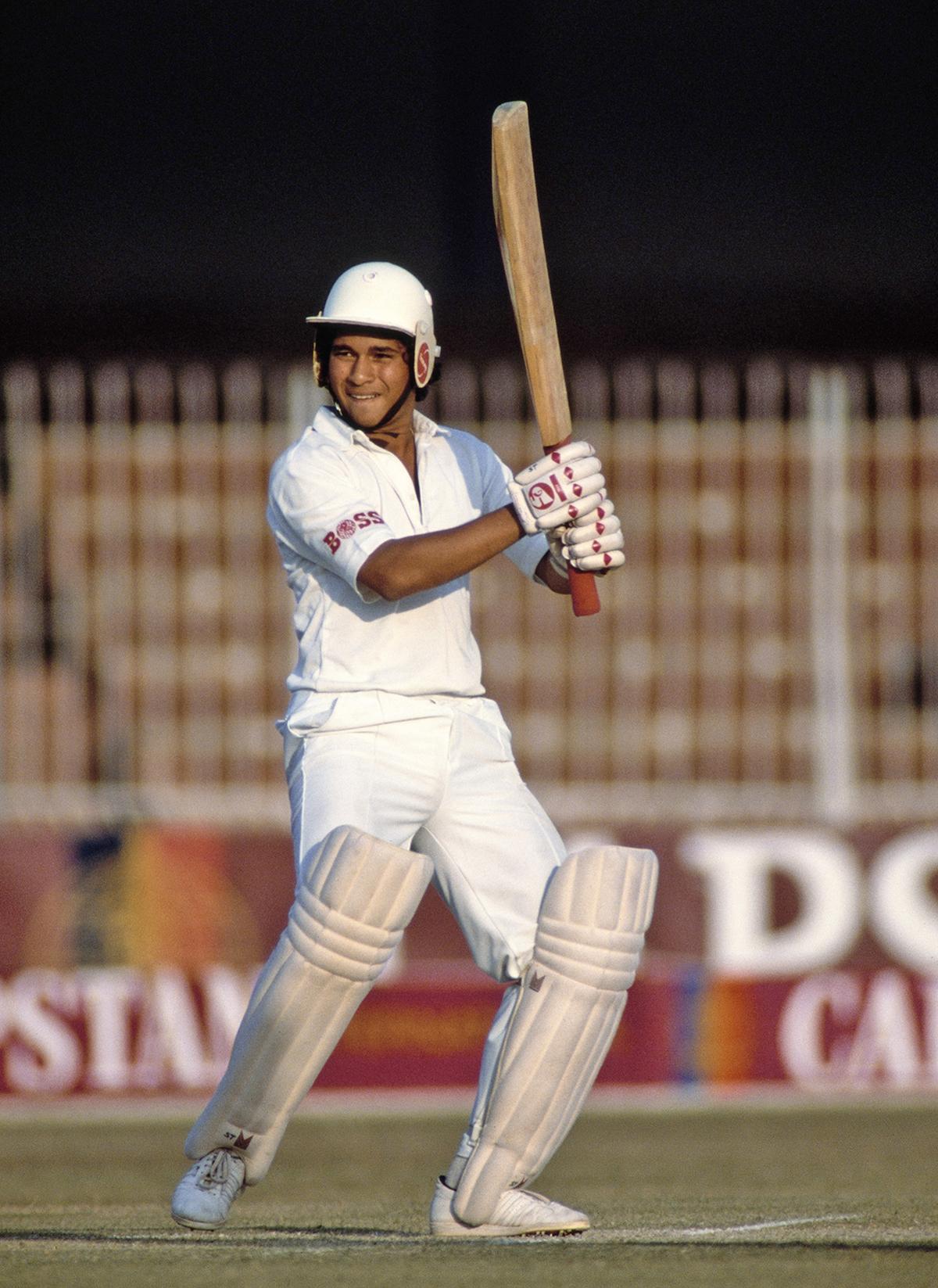 Sachin Tendulkar batting in Lahore during the 1989 tour of Pakistan. Sachin Tendulkar batting in Lahore during the 1989 tour of Pakistan.