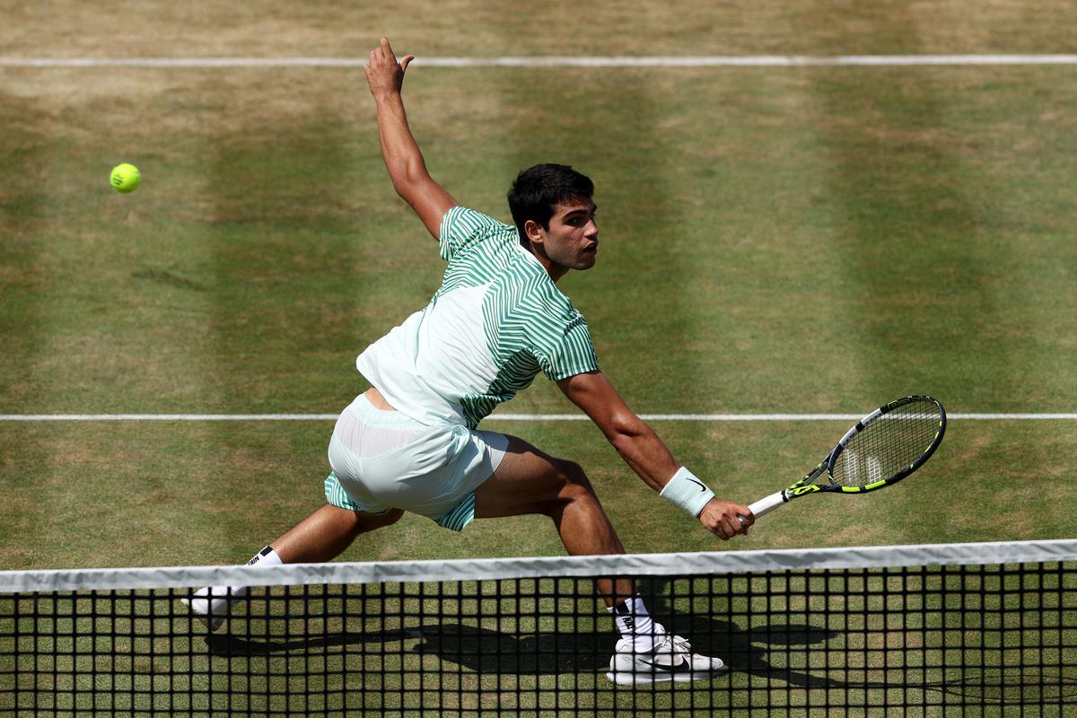 Not net-shy: At Queen’s Club, Alcaraz showcased qualities that bring success on grass, including a sense of assurance when volleying. | Photo credit: Getty Images