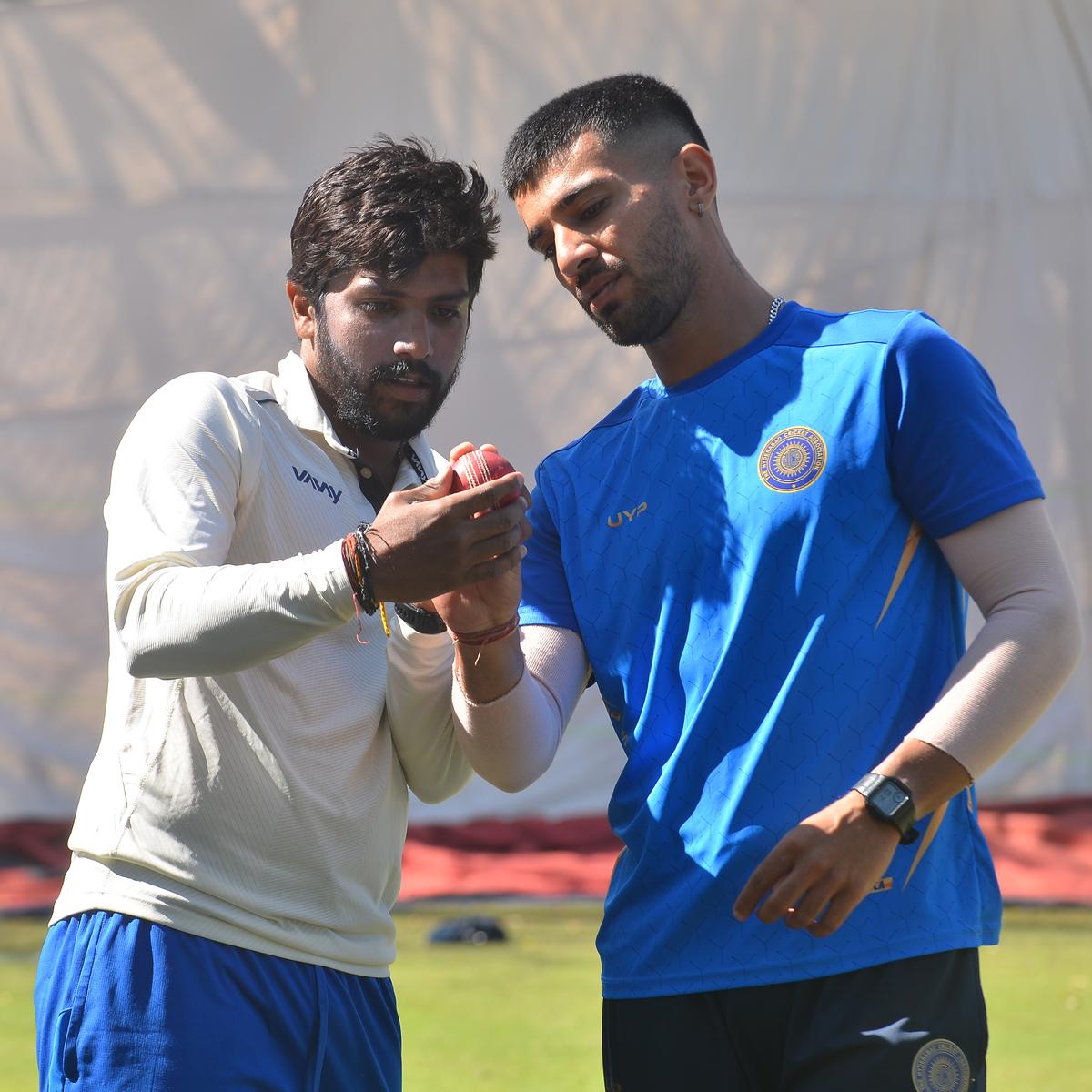 Hyderabad pacers T. Ravi Teja and Karthikeya Kak share a few thoughts on the eve of the Ranji Trophy Plate Group final against Meghalaya at Rajiv Gandhi Stadium in Hyderabad on Friday, February 16, 2024. 