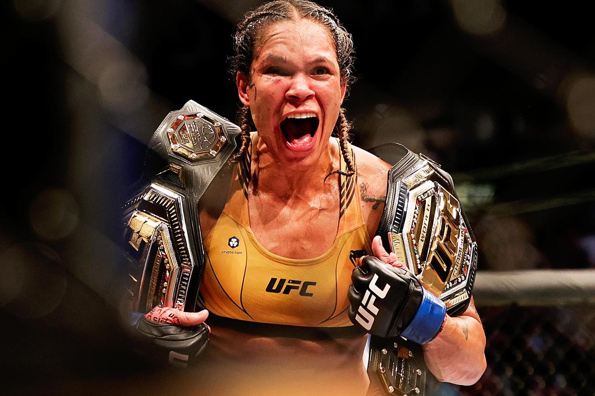 A ‘champ champ’ again: Nunes regained the bantamweight belt, adding to the featherweight title she already holds. No other UFC fighter has ever been a double champion twice. A ‘champ champ’ again: Nunes regained the bantamweight belt, adding to the featherweight title she already holds. No other UFC fighter has ever been a double champion twice.