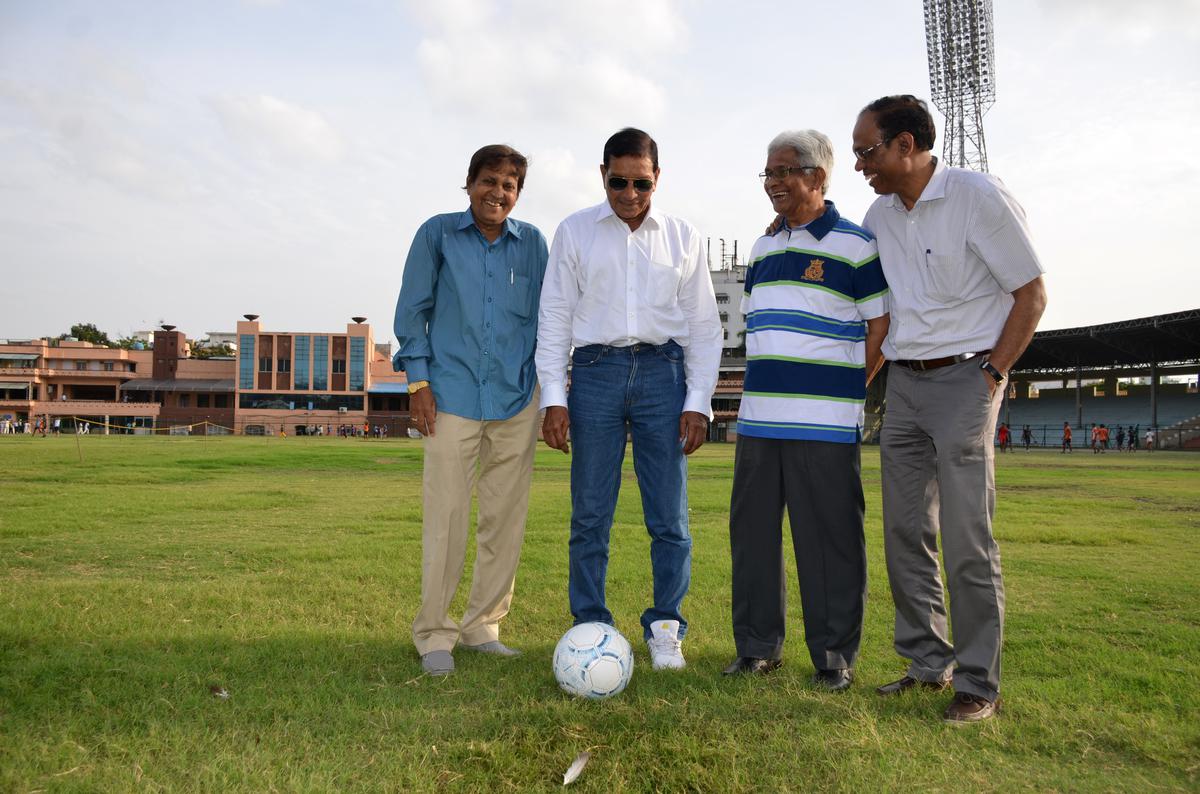 Mohd Habib., second from right, with Latifuddin Nazam, Olympian and former India coach Syed Nayeemuddin, and former India captain Victor Amalraj in Hyderabad.