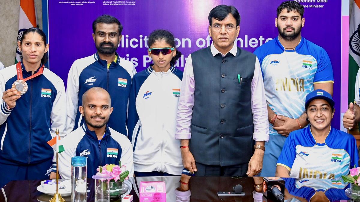 Union Sports Minister felicitates first batch of para athletes on return from Paris