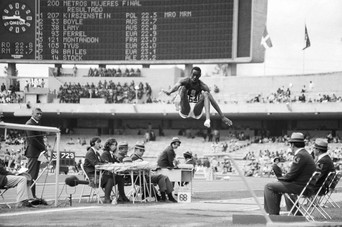 In rarefied air: Bob Beamon stunned the world at the 1968 Olympics in high-altitude Mexico City, improving the long jump world record by a staggering 55cm. | Photo credit: Getty Images