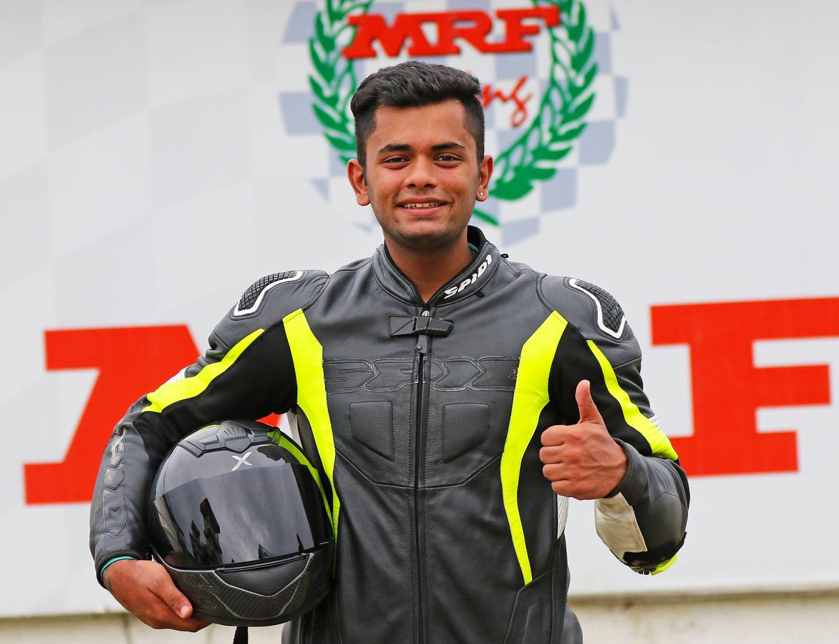 Kayan Zubin Patel, who qualified for pole position in the Novice (Stock 165cc) category .