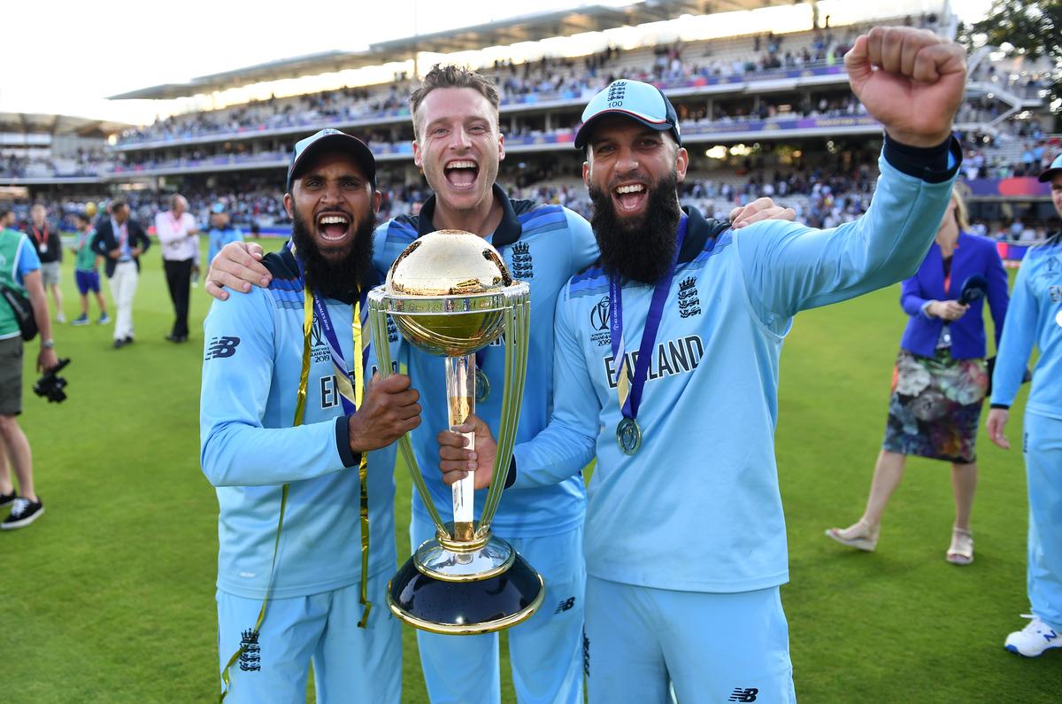 All-timers: Rashid, seen celebrating the 2019 World Cup triumph with Jos Buttler and Moeen Ali, says that squad has claims to being the best in English history. | Photo credit: Getty Images