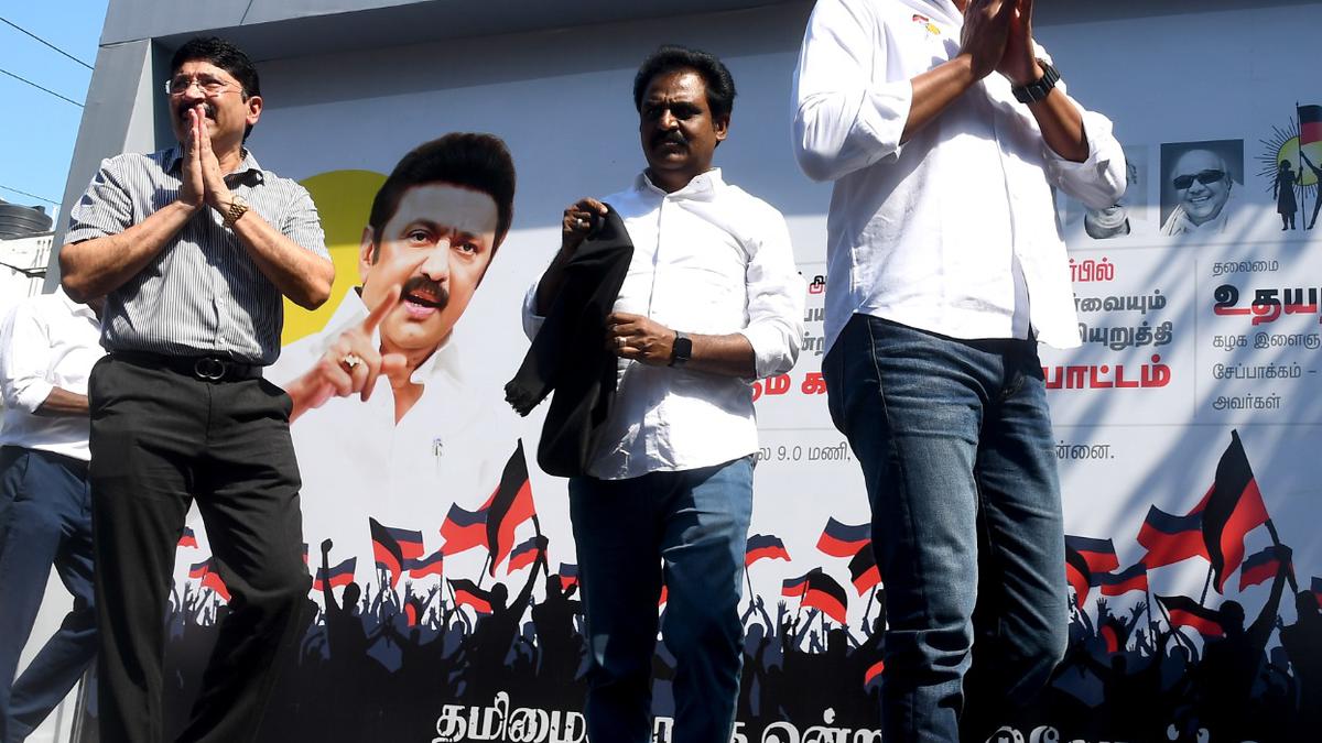 DMK cadre stage protest against the Hindi imposition, in Tamil Nadu