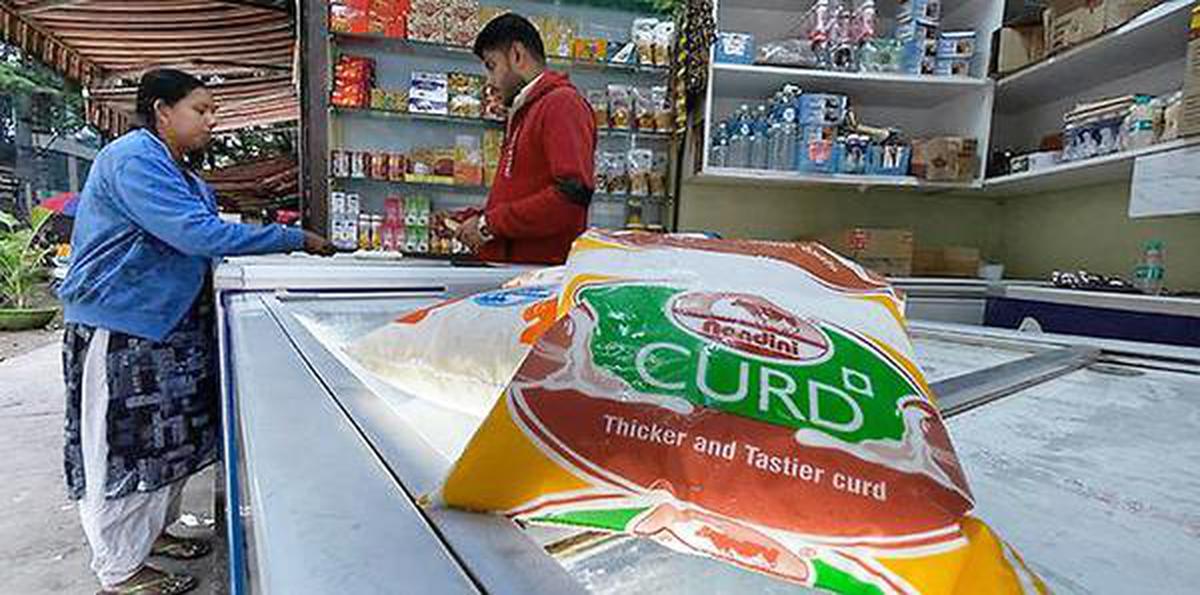 A packet of curd on sale at a milk booth in Bengaluru. File Photo The Hindu