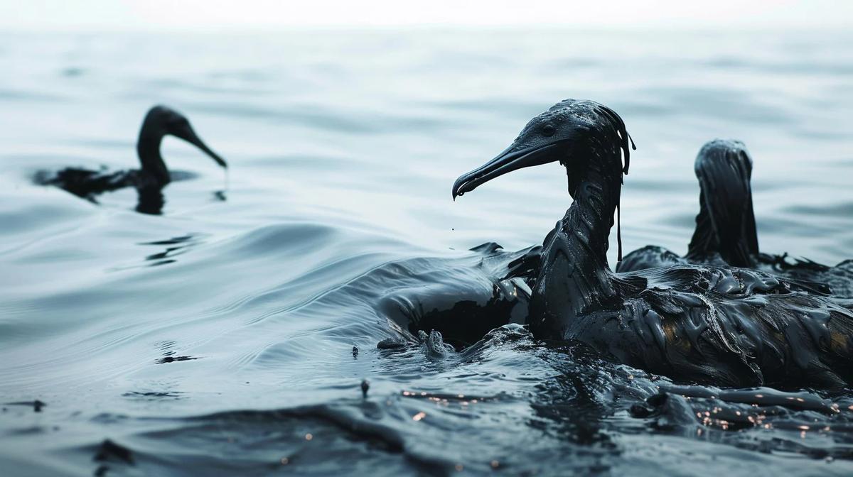 Birds affected due to an oil spill.