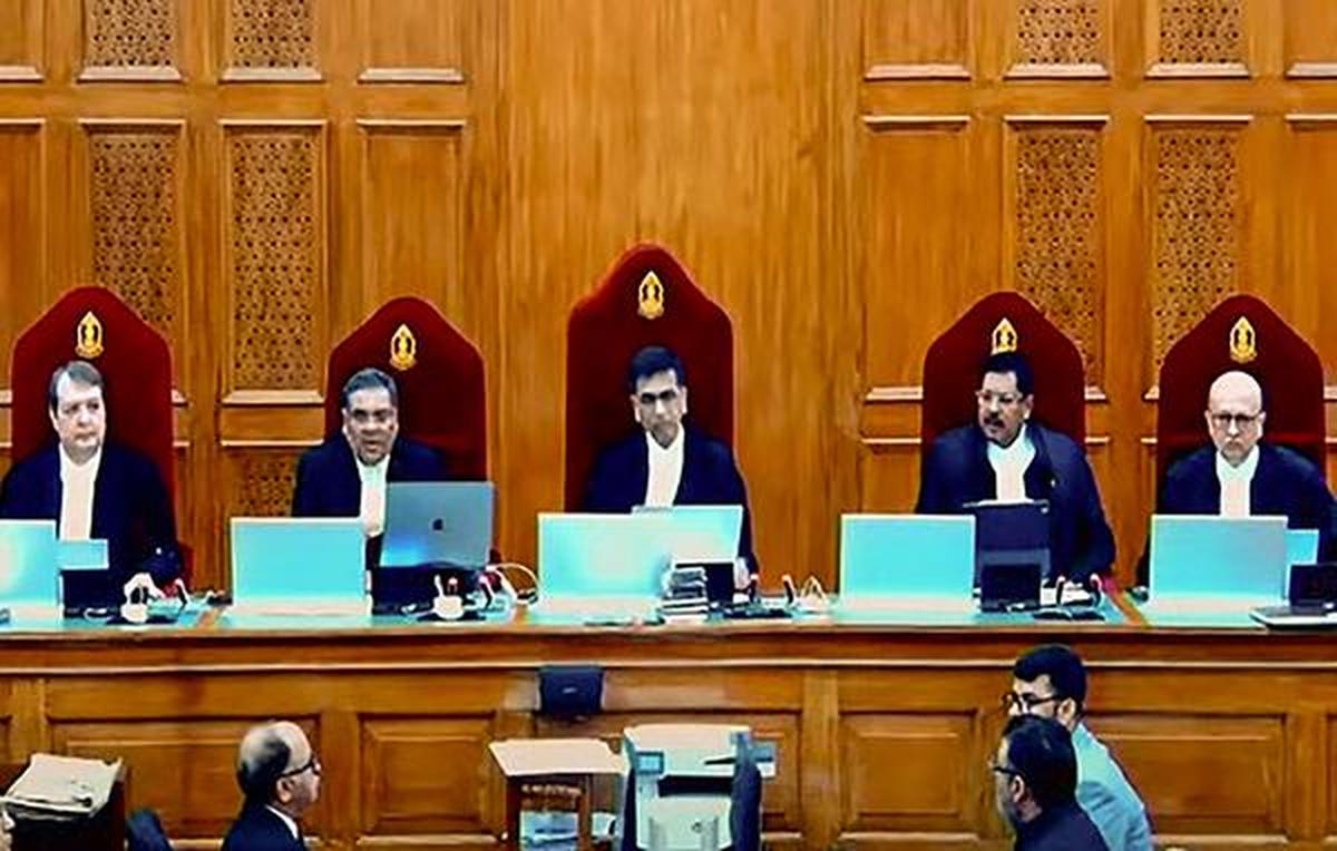 The five-judge Constitution Bench during a hearing on the electoral bonds case. Screenshot via Supreme Court of India Youtube